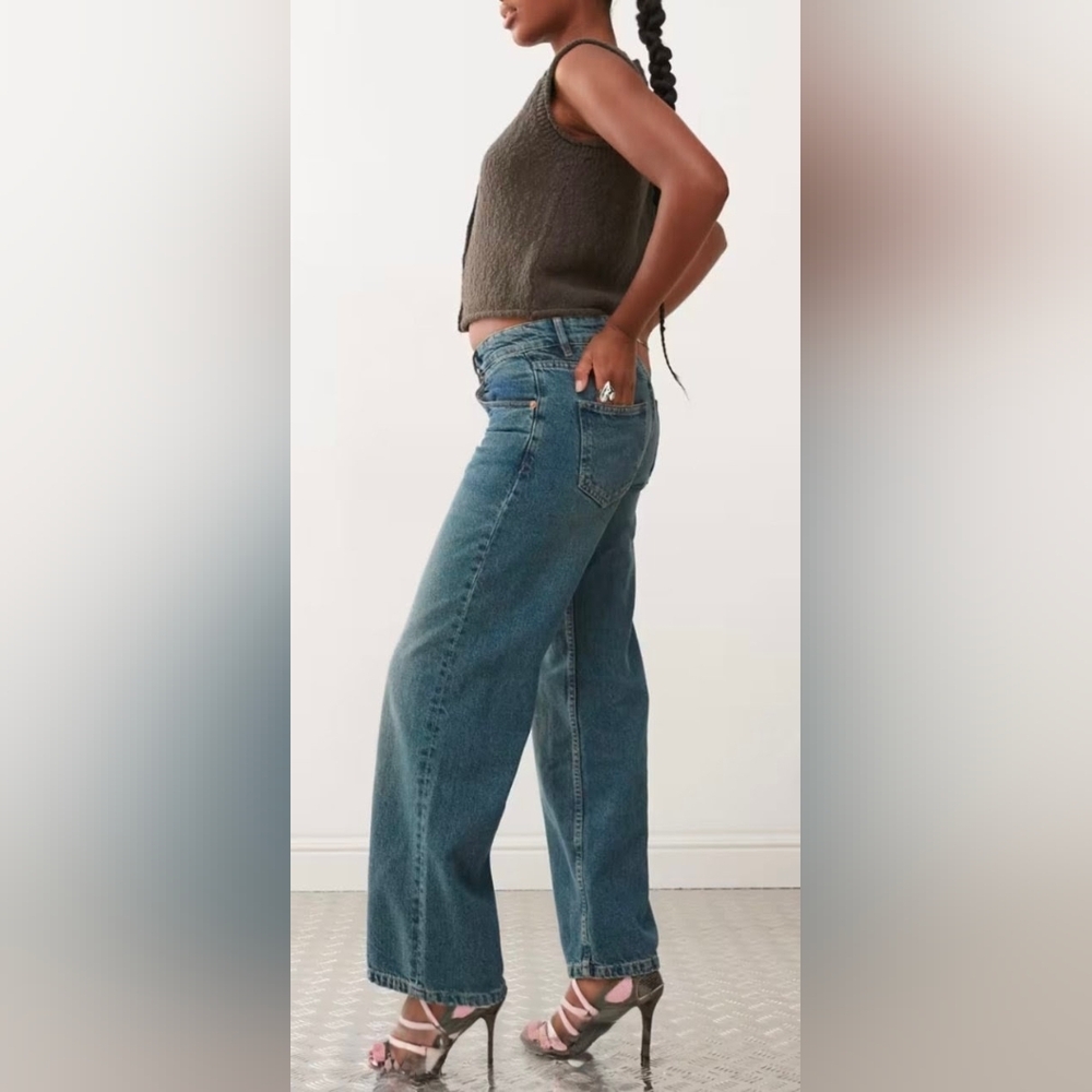 Motel Denim Women's Bright Blue Low Rise Parallel Wide Leg Jeans(NWT!) - Picture 3 of 6